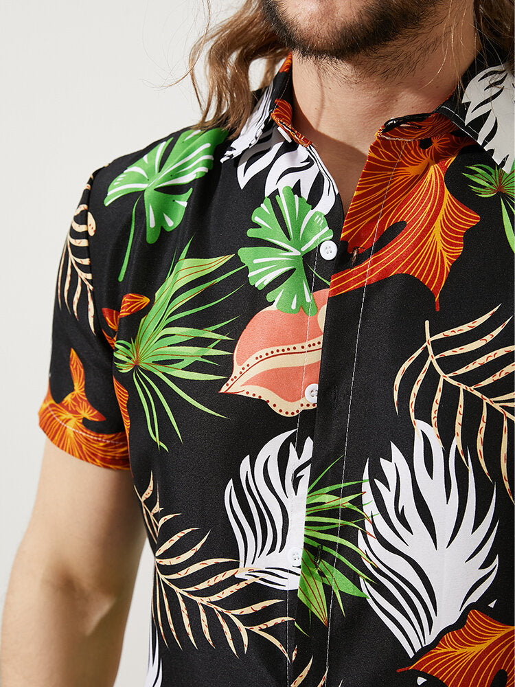 Black Base Leaf Printed Shirt