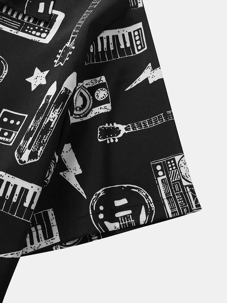 Music Instruments Printed Black Shirt