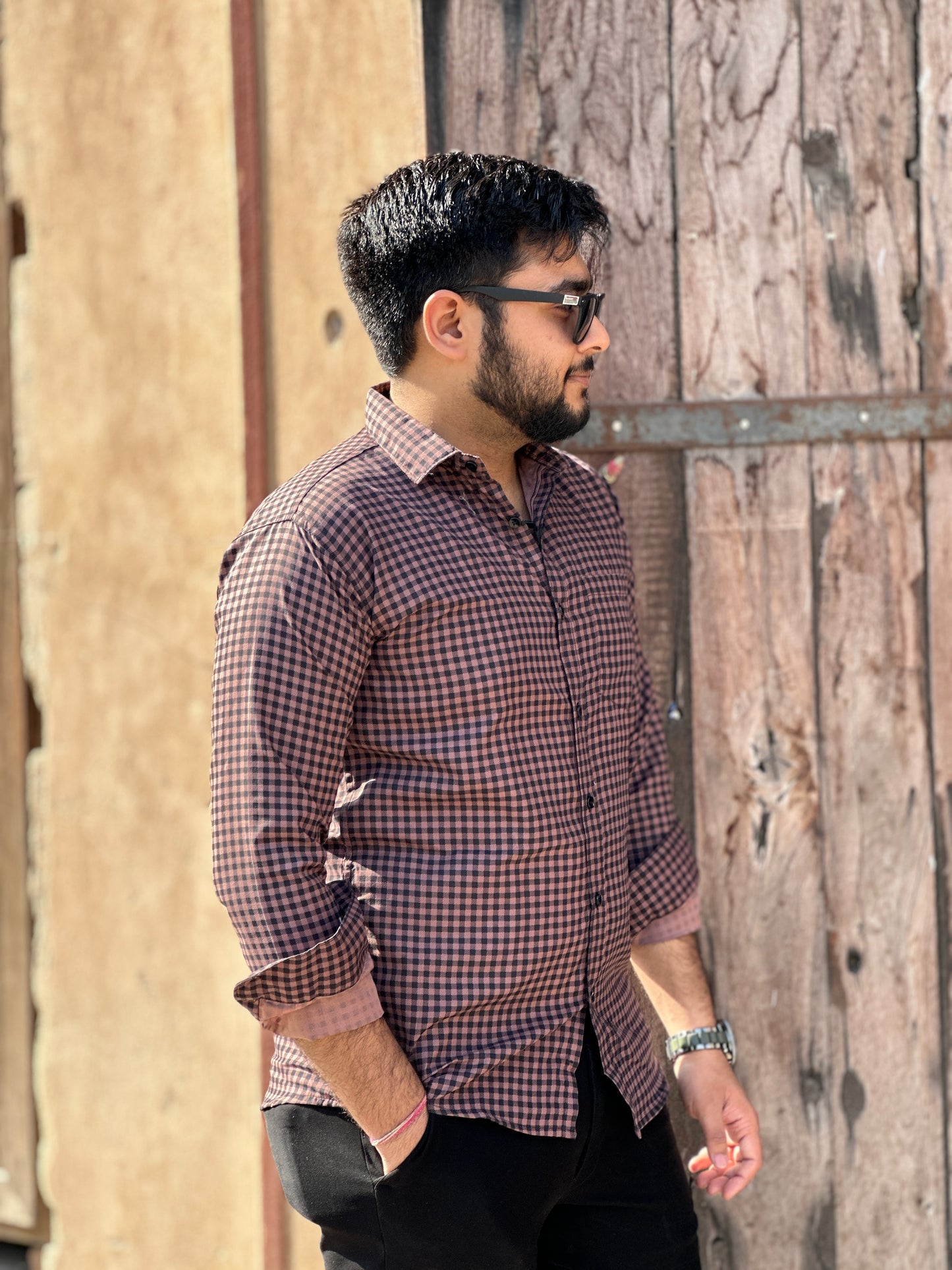 Trendy checked maroon shirt