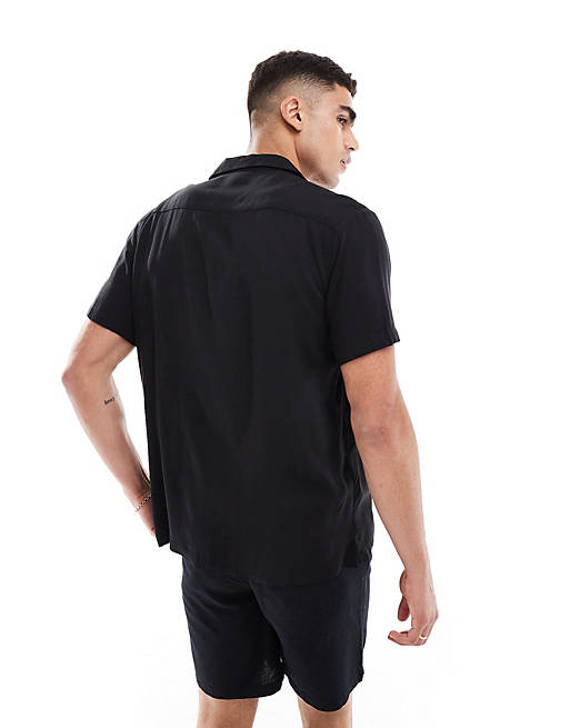 Viscose shirt with revere collar in black