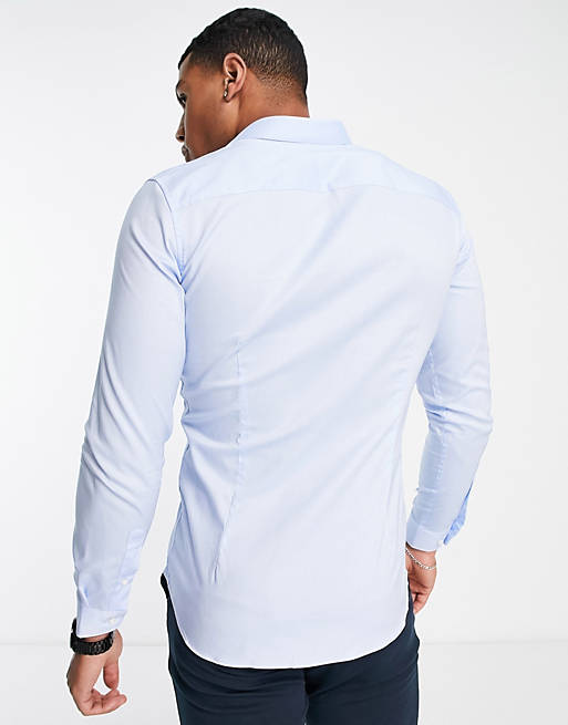 Premium super slim fit stretch smart shirt in blue