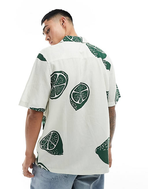 Relaxed camp collar shirt with fruit print