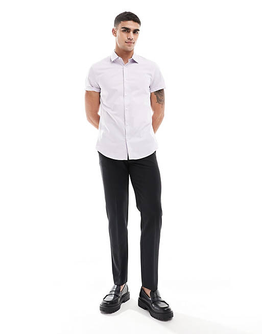 Slim fit work shirt with rolled sleeves in lilac