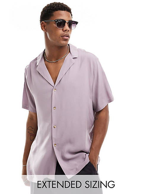 Relaxed viscose shirt with deep revere collar in mauve
