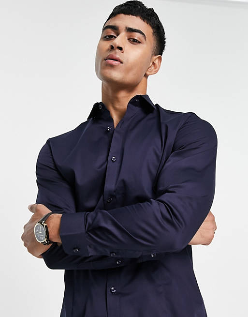 Premium slim fit stretch smart shirt in navy
