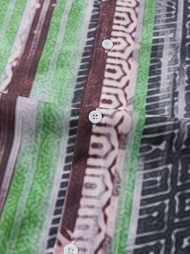 Striped Abstract Print Green Shirt