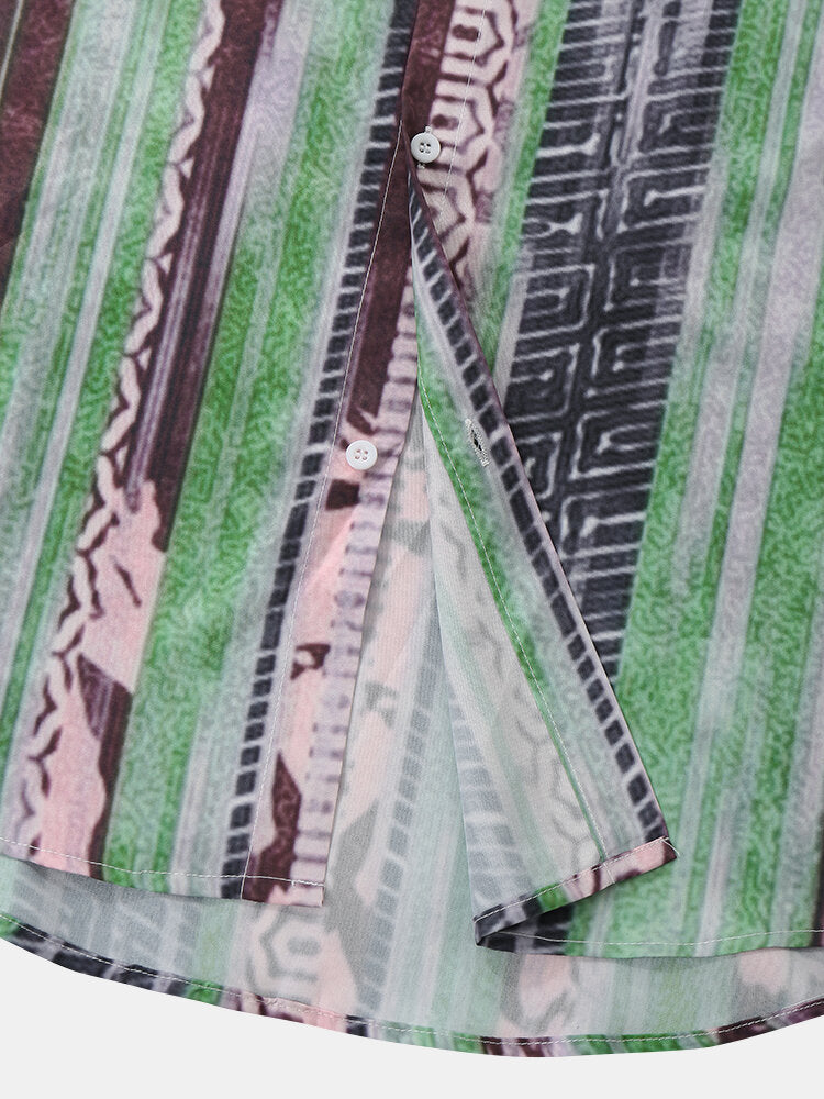 Striped Abstract Print Green Shirt