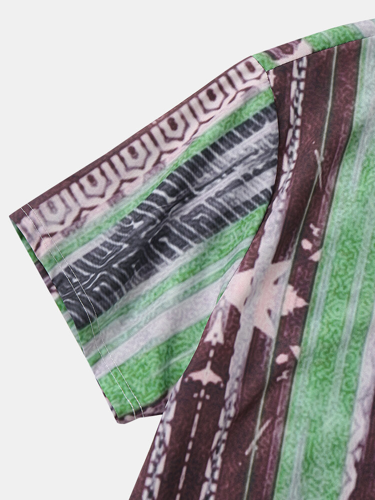Striped Abstract Print Green Shirt
