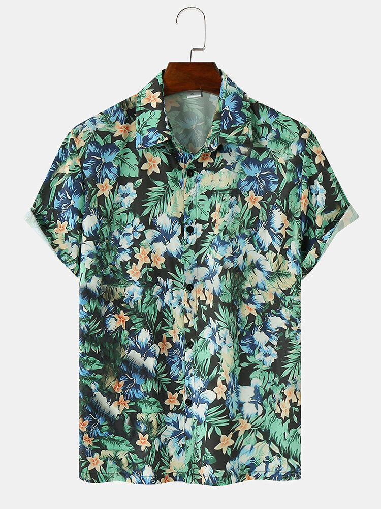 Floral Print Green Short Sleeve Shirt