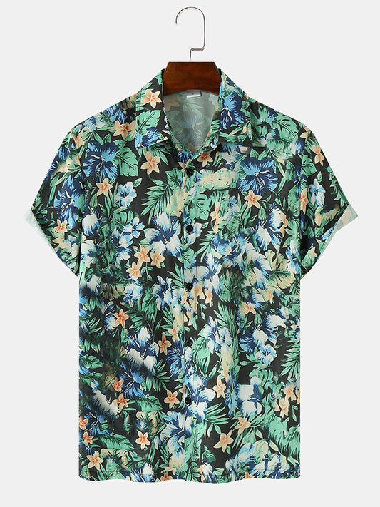 Floral Print Green Short Sleeve Shirt
