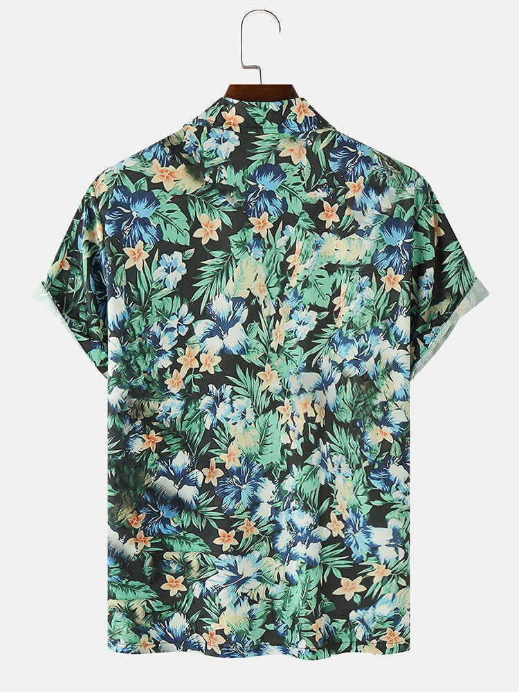 Floral Print Green Short Sleeve Shirt