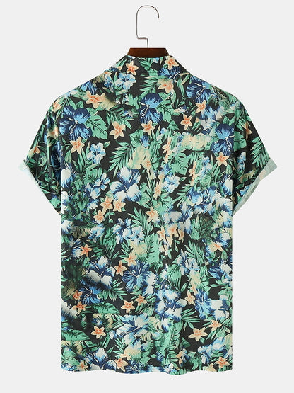 Floral Print Green Short Sleeve Shirt