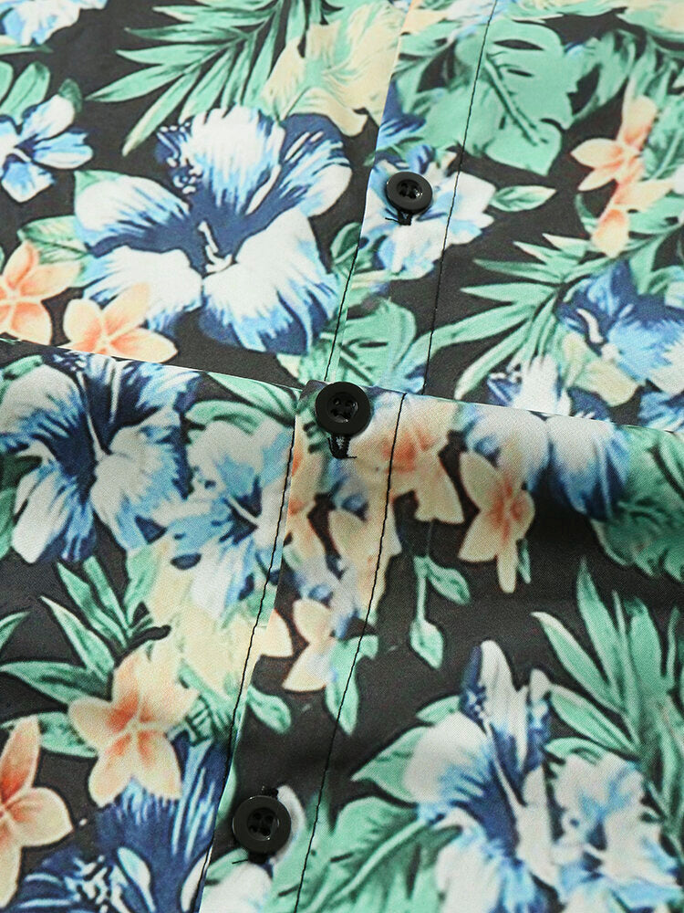 Floral Print Green Short Sleeve Shirt