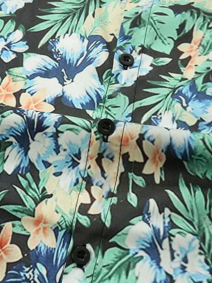 Floral Print Green Short Sleeve Shirt