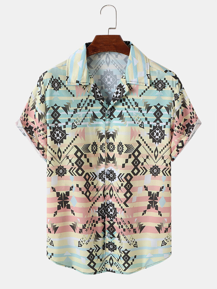 Pastel Color Mesh Print Short Sleeve Shirt