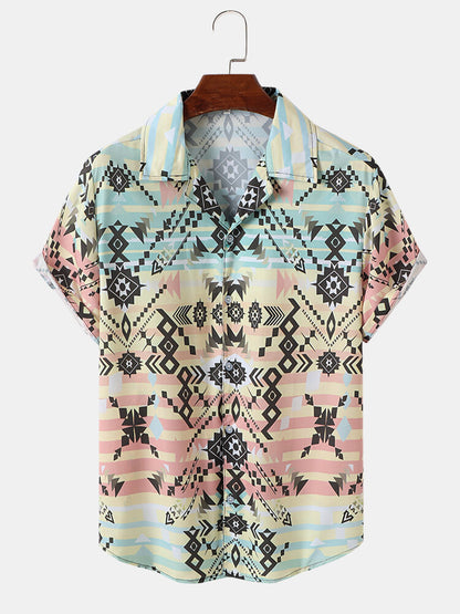Pastel Color Mesh Print Short Sleeve Shirt