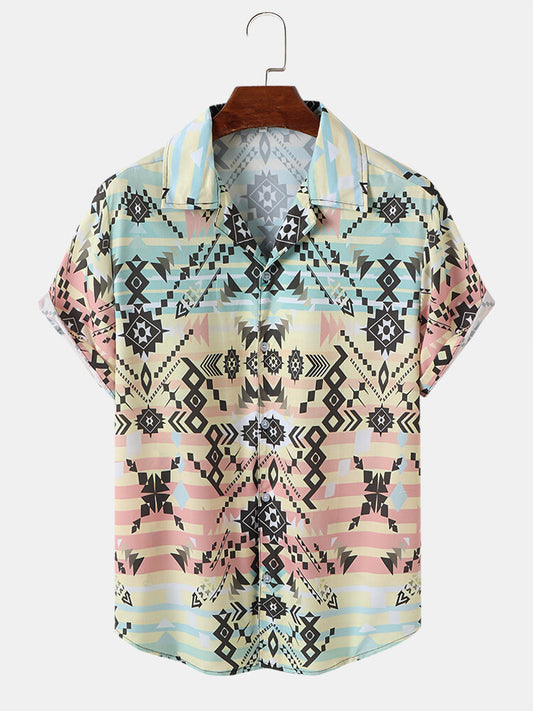 Pastel Color Mesh Print Short Sleeve Shirt