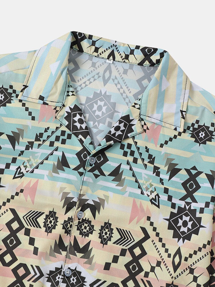 Pastel Color Mesh Print Short Sleeve Shirt