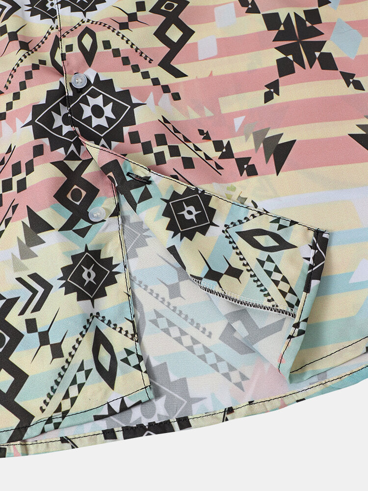 Pastel Color Mesh Print Short Sleeve Shirt