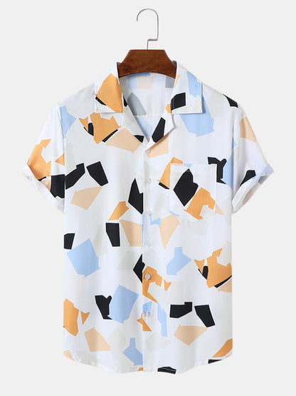 Color blocked Print Short Sleeve White Shirt