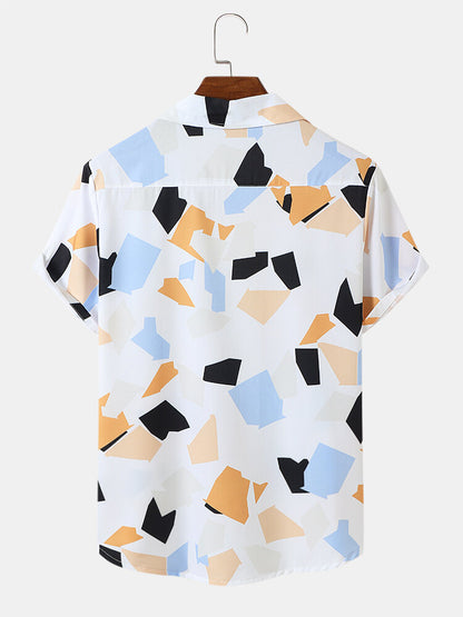 Color blocked Print Short Sleeve White Shirt