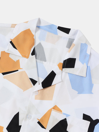 Color blocked Print Short Sleeve White Shirt