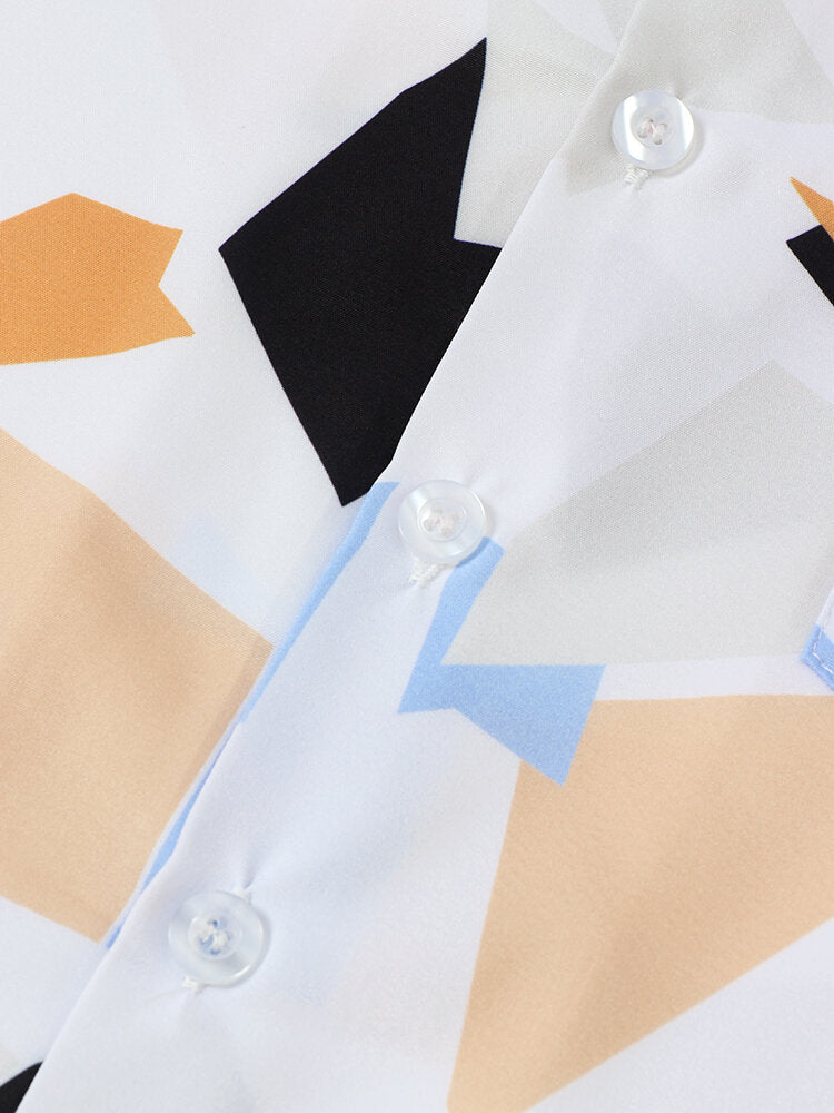 Color blocked Print Short Sleeve White Shirt