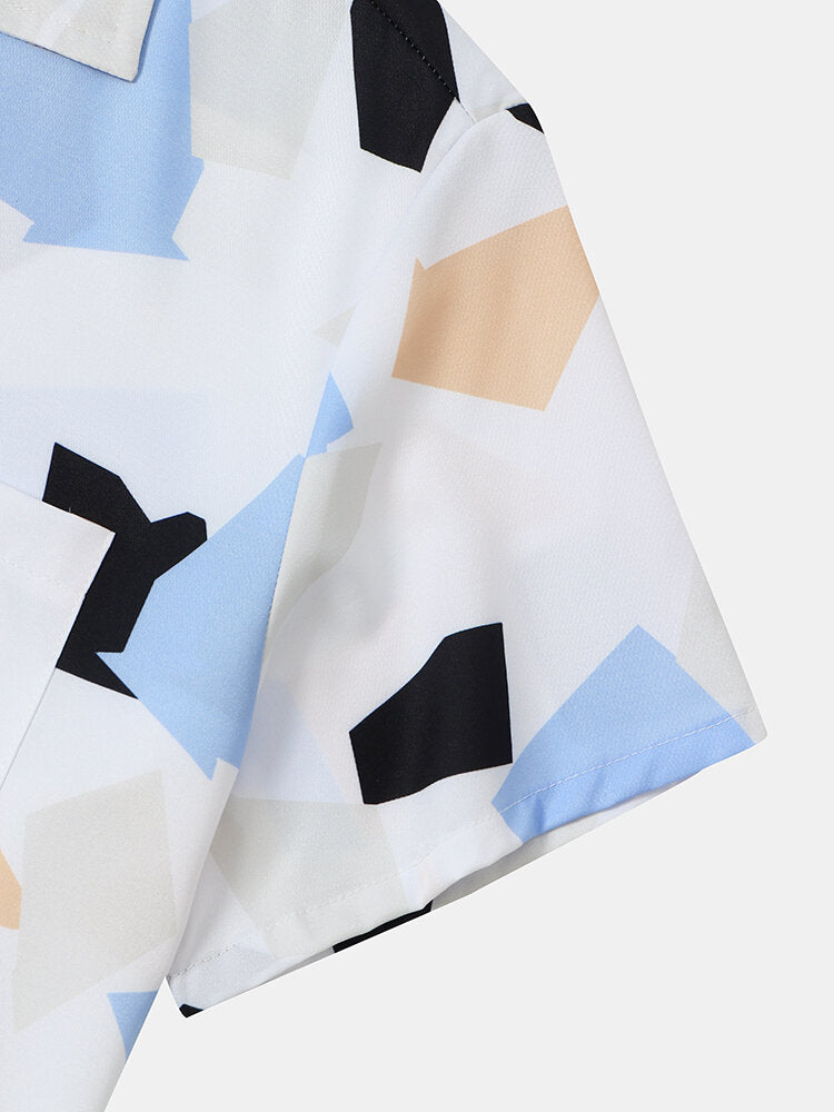Color blocked Print Short Sleeve White Shirt