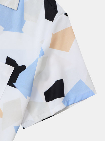 Color blocked Print Short Sleeve White Shirt