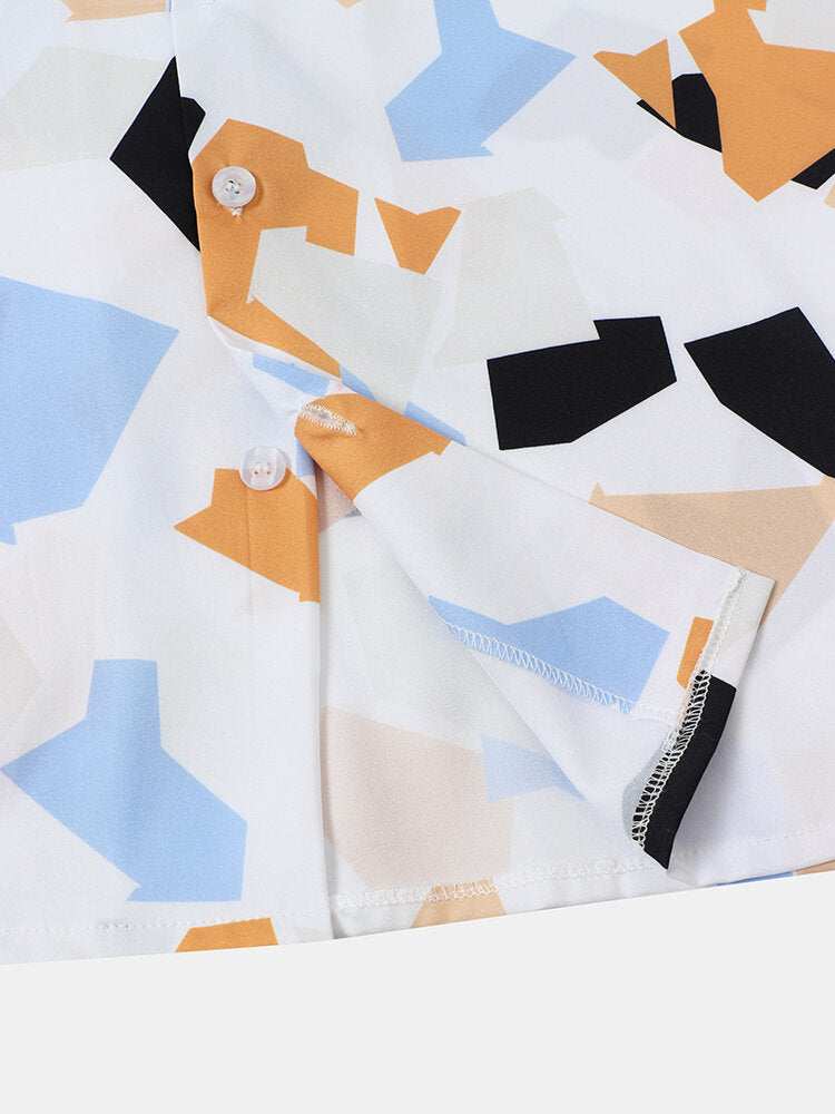 Color blocked Print Short Sleeve White Shirt