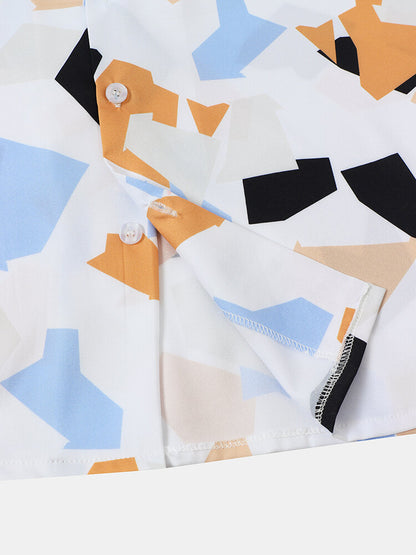 Color blocked Print Short Sleeve White Shirt