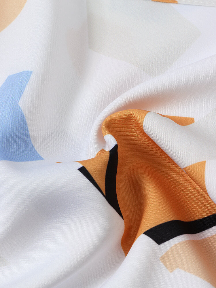 Color blocked Print Short Sleeve White Shirt