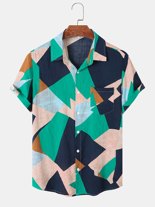 Green Geometric Print Short Sleeve Shirt