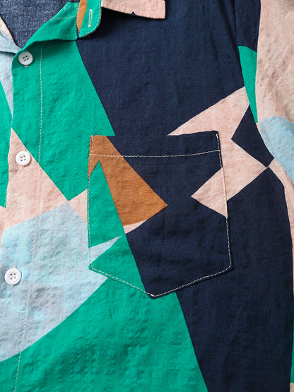 Green Geometric Print Short Sleeve Shirt
