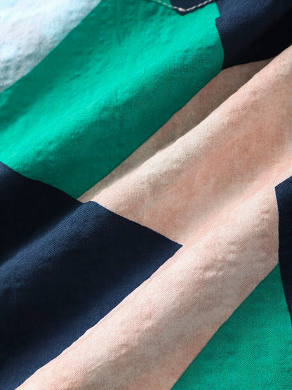 Green Geometric Print Short Sleeve Shirt