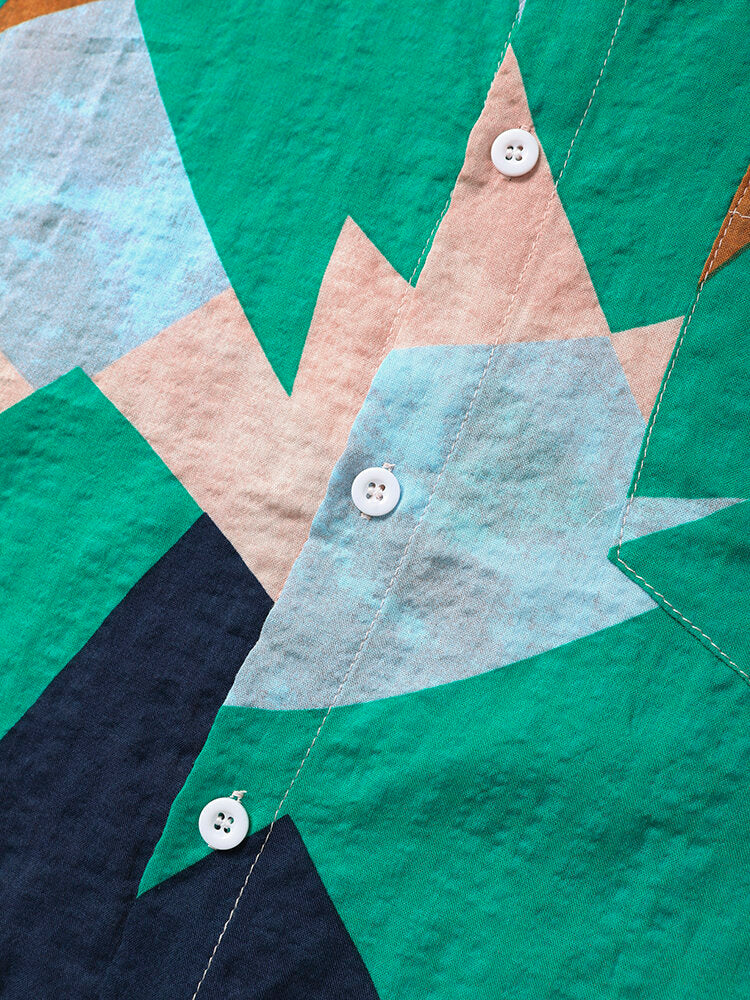 Green Geometric Print Short Sleeve Shirt