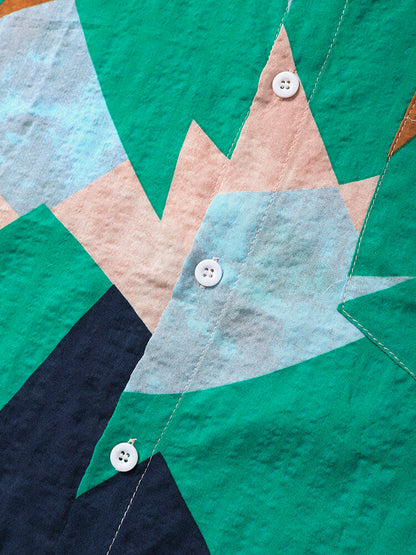 Green Geometric Print Short Sleeve Shirt