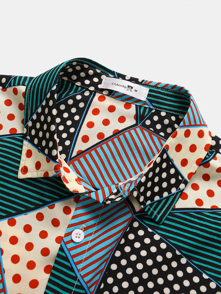 Dots and Geometric Print Short Sleeve Shirt