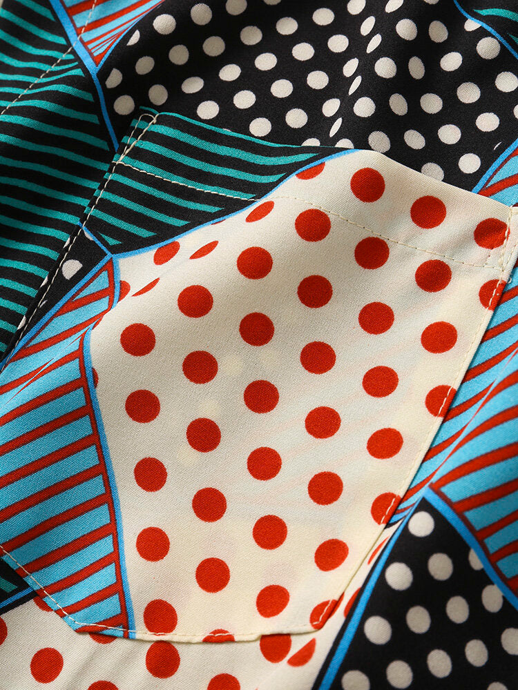 Dots and Geometric Print Short Sleeve Shirt