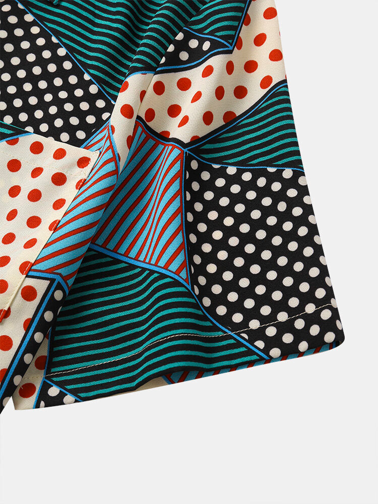 Dots and Geometric Print Short Sleeve Shirt