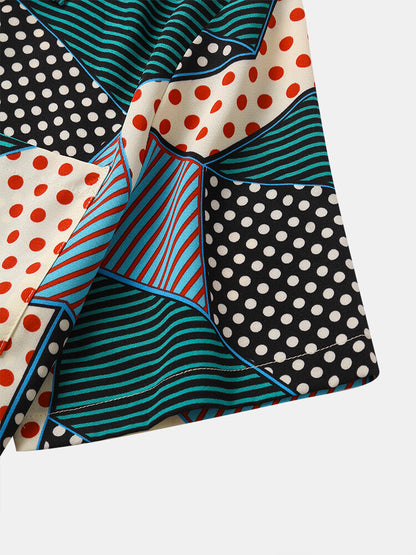 Dots and Geometric Print Short Sleeve Shirt