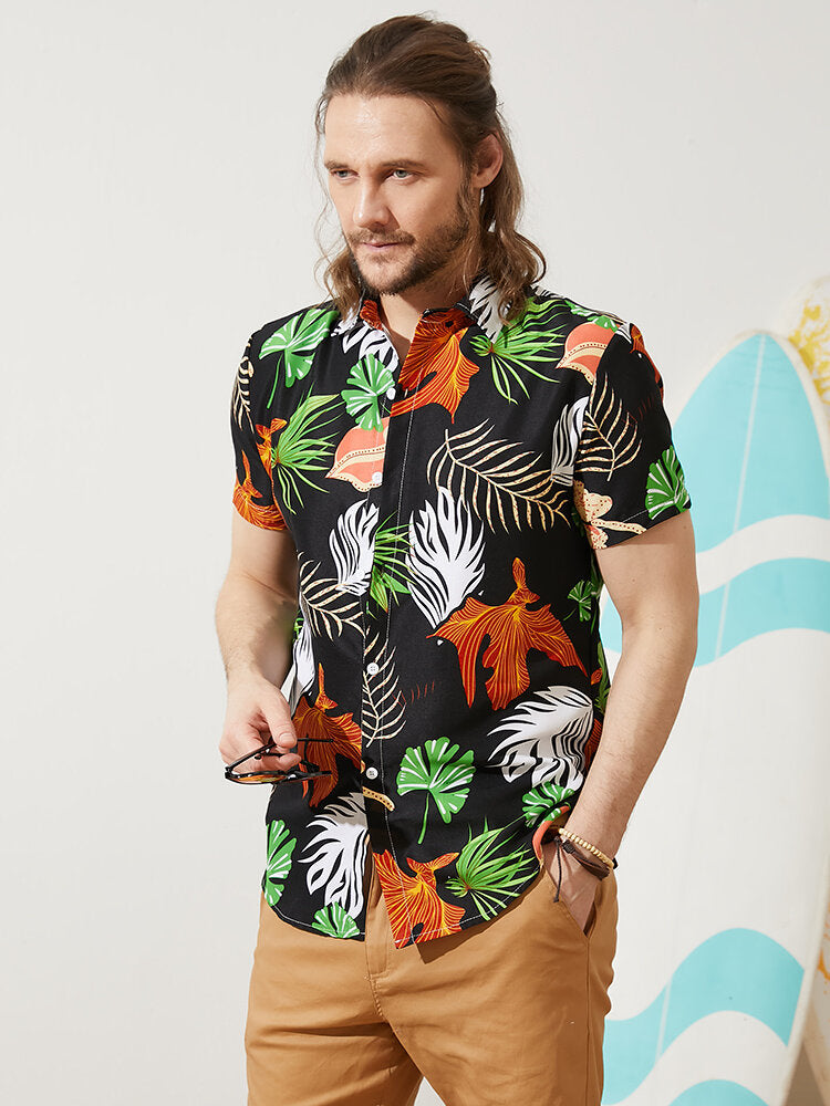 Black Base Leaf Printed Shirt