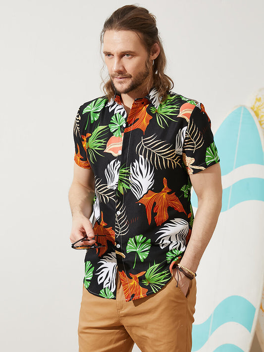 Black Base Leaf Printed Shirt
