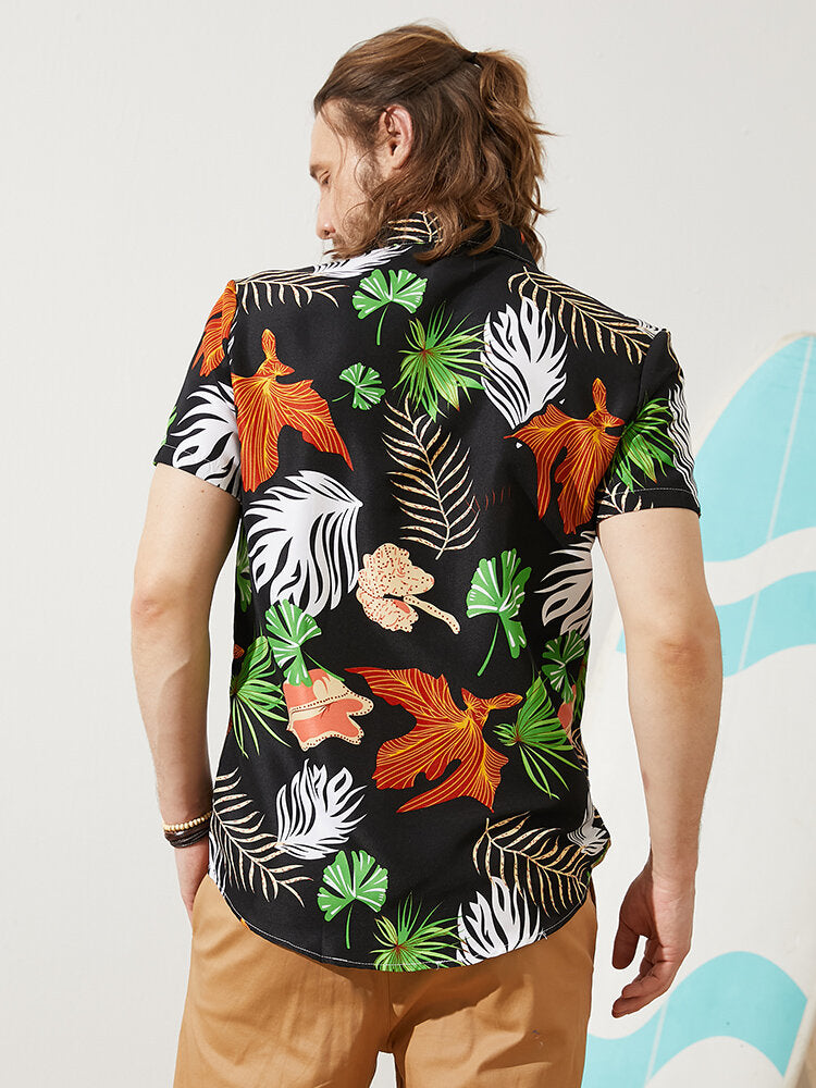 Black Base Leaf Printed Shirt