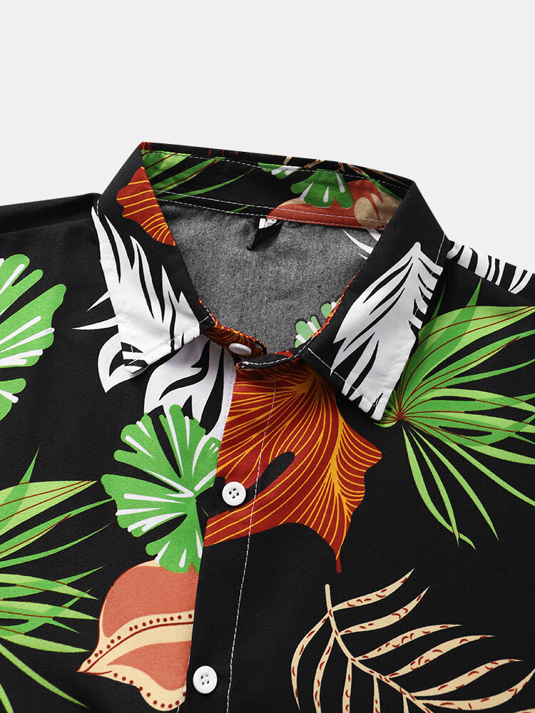 Black Base Leaf Printed Shirt