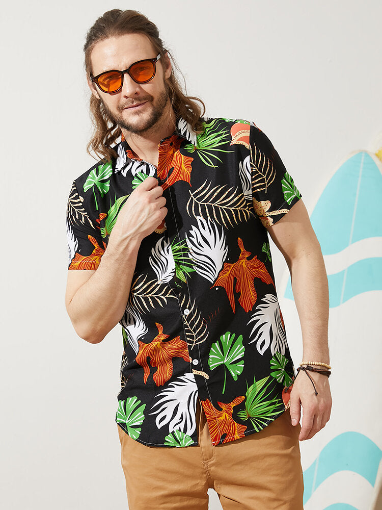 Black Base Leaf Printed Shirt