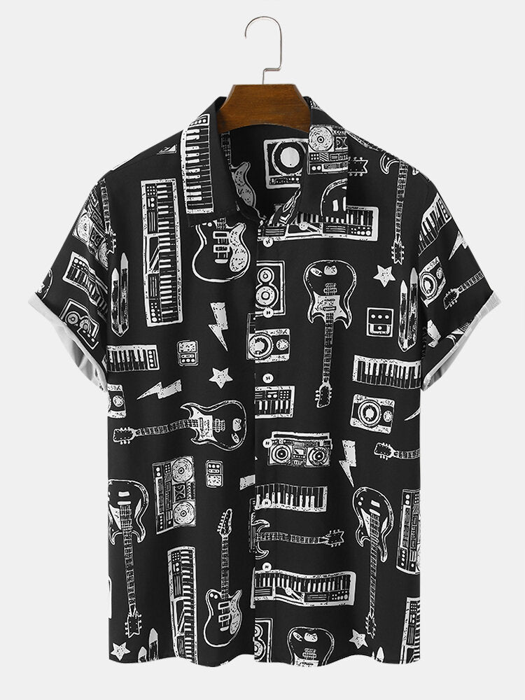 Music Instruments Printed Black Shirt