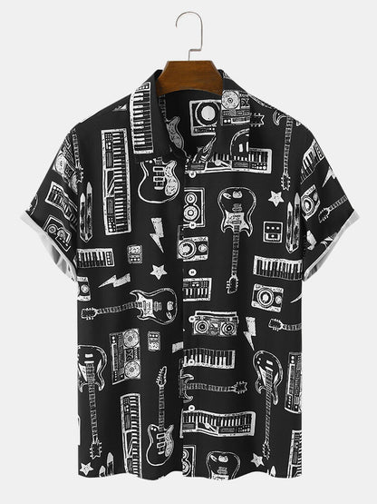 Music Instruments Printed Black Shirt