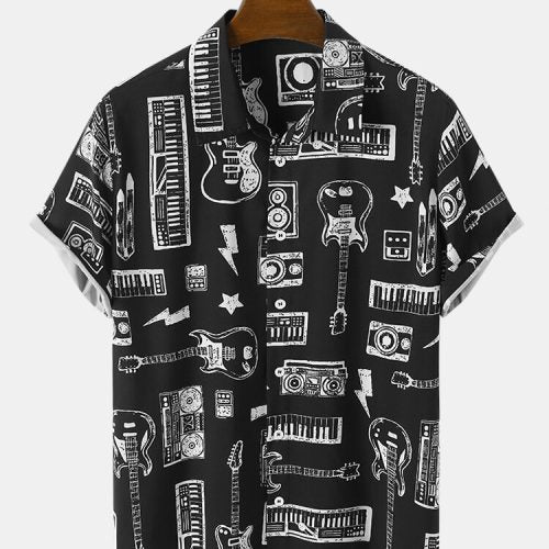 Music Instruments Printed Black Shirt