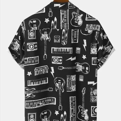 Music Instruments Printed Black Shirt